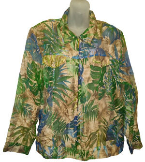 ELCC Women’s Multicolor Full Zip Tropical Leaf Print Top Size 2X BG40